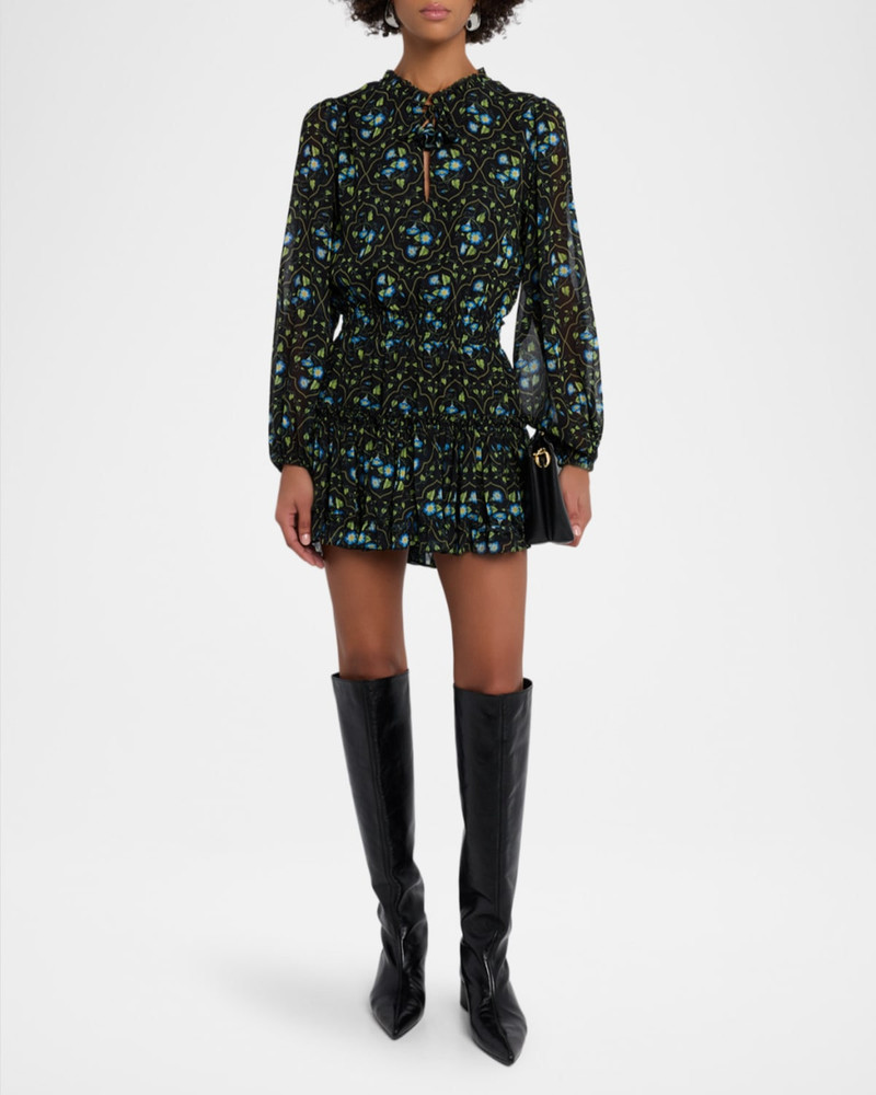 MISA Lorena Morning Glory Lattice Chiffon Mini Dress outlook