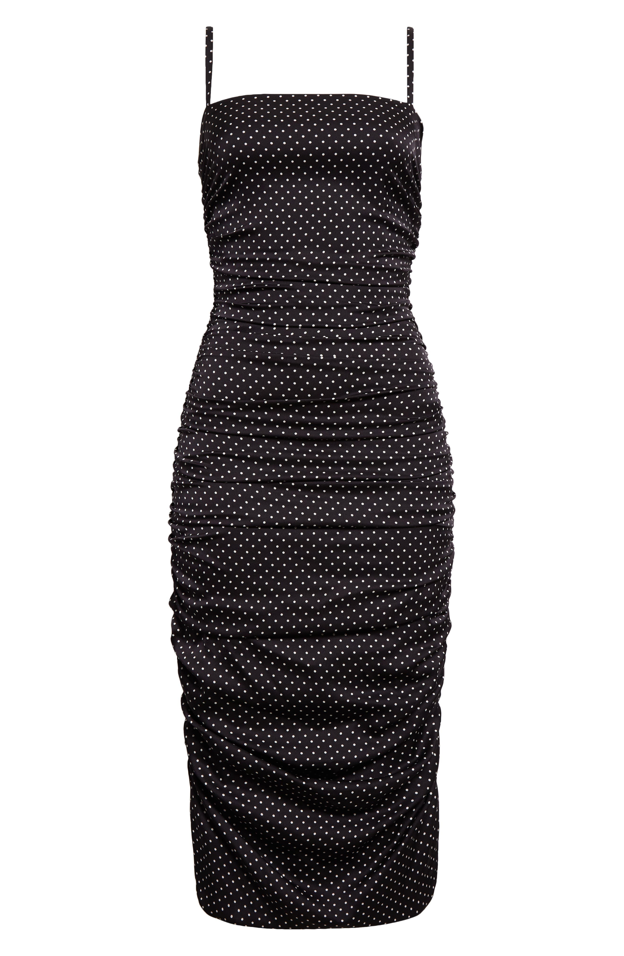 Dolce&Gabbana Polka Dot Ruched Charmeuse Sheath Dress in Bianco/Nero at Nordstrom - 5