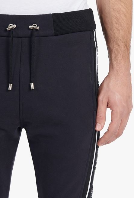 Black cotton sweatpants with navy blue and white Balmain monogram - 7