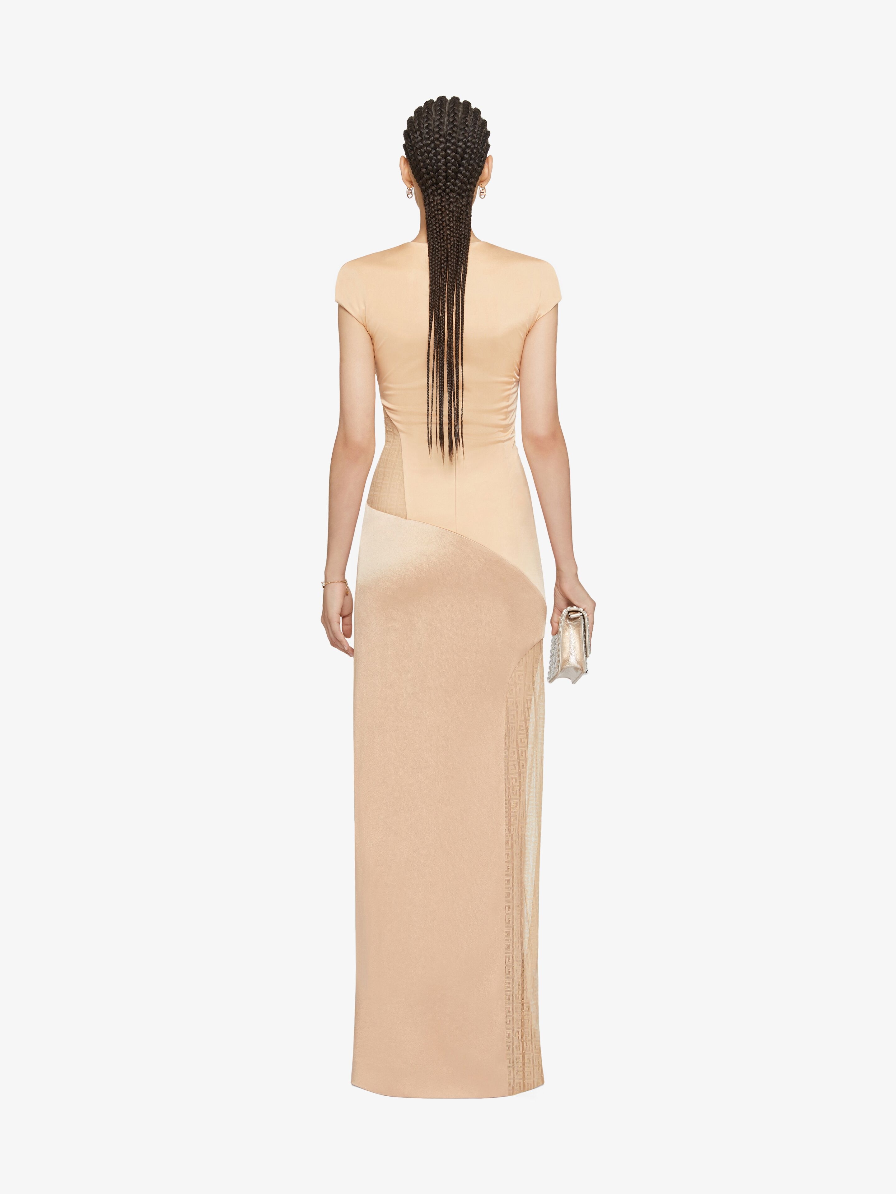 EVENING SATIN DRESS AND 4G LACE - 4
