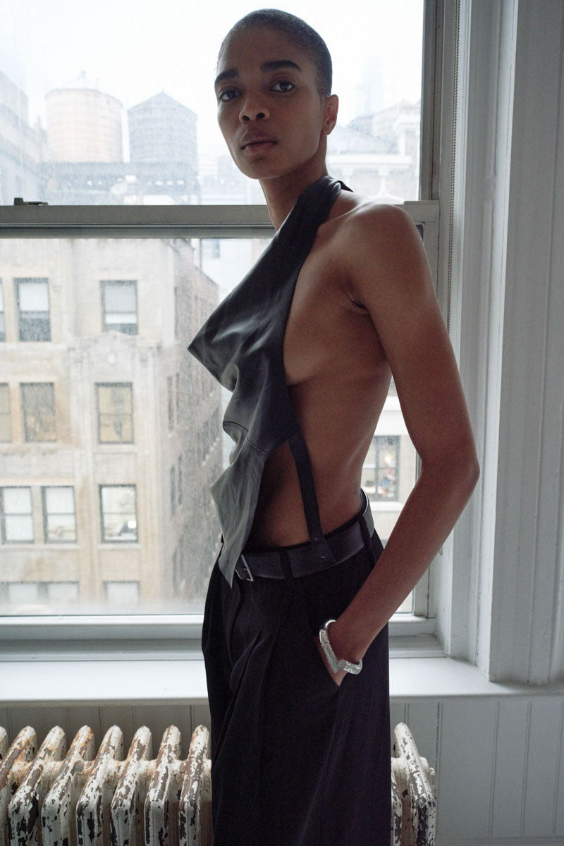 Leather Tie Top - Black - 7