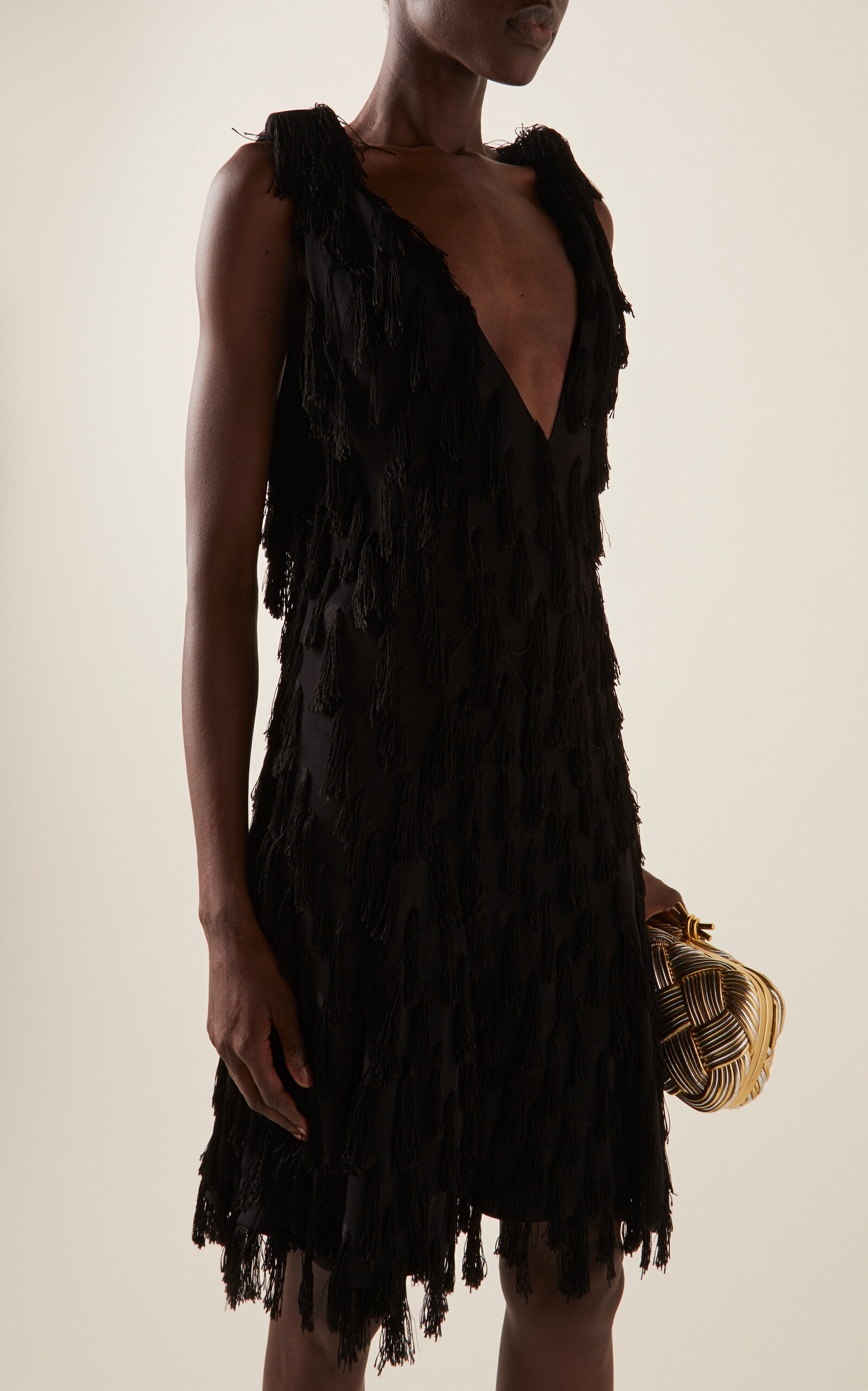 Fringed Fil Coupe Crepe Mini Dress black - 2