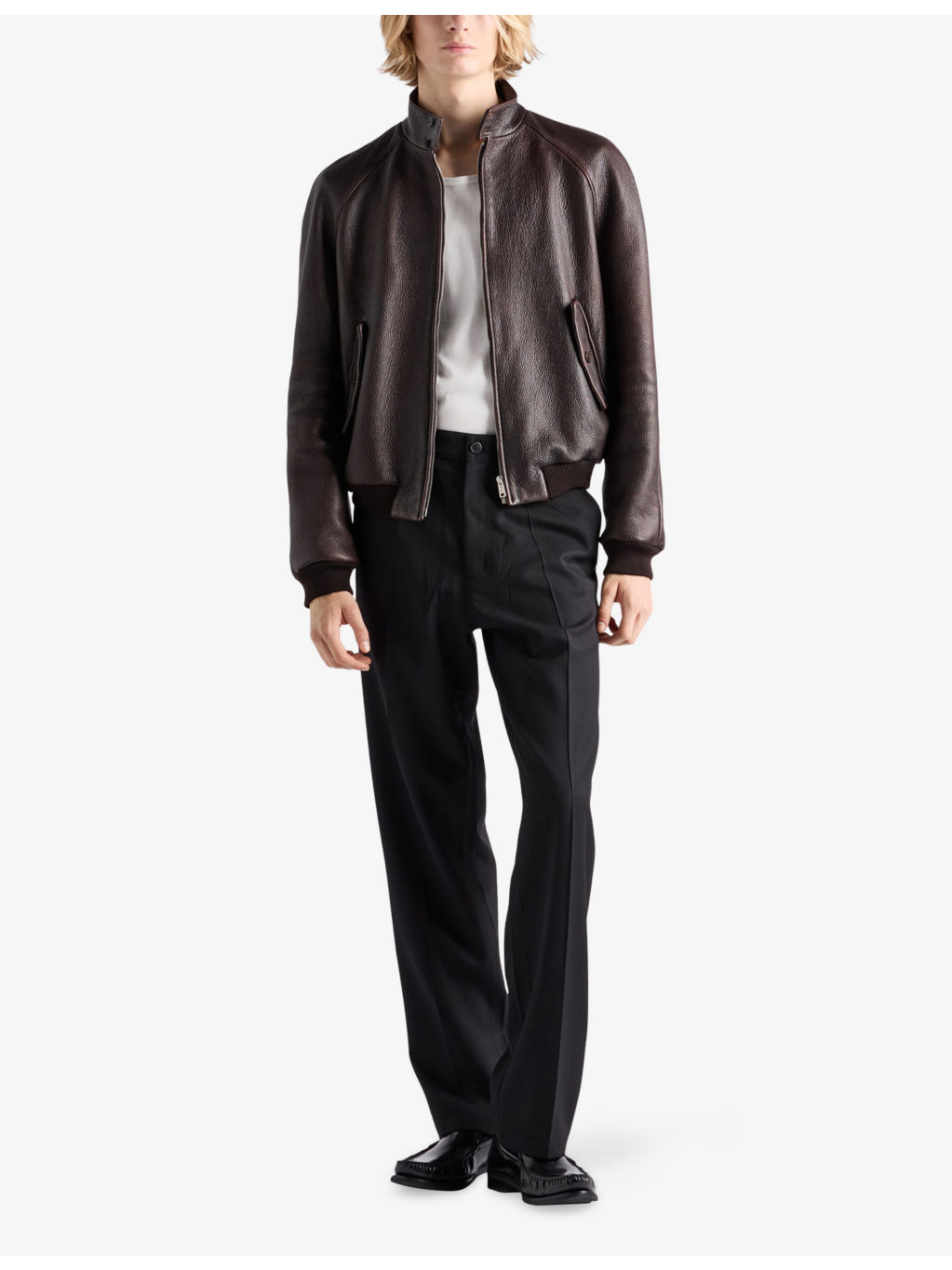 Triangle-Patch Leather Bomber Jacket - 2