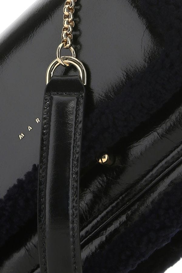 Marni Black Polished Leather Mini Trunk Bag for Women