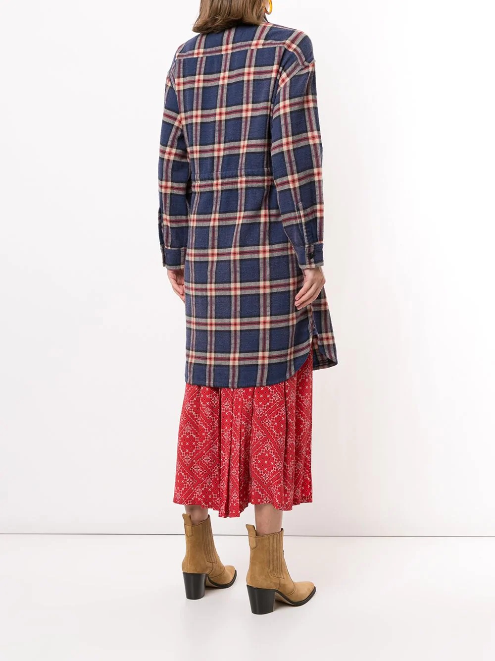 drawstring-waist plaid shirtdress  - 4