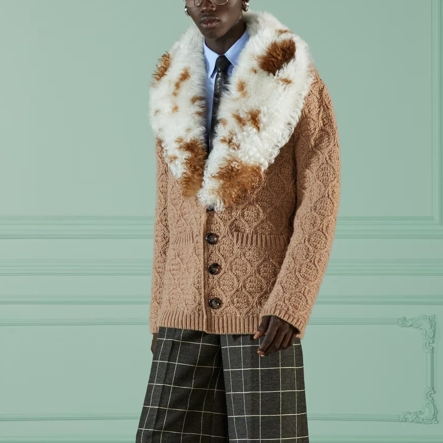 Gucci Wool Knit Coat With Shearling Collar 'Neutrals' 706756-XKCKM-2602 - 5