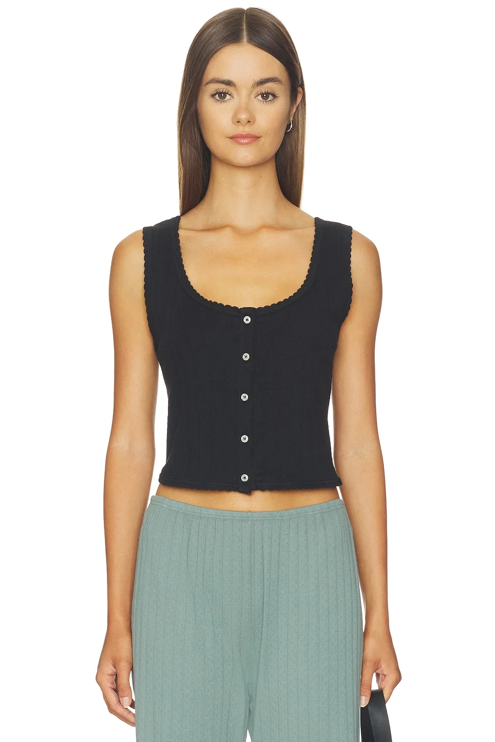 Pointelle Button Down Tank - 1