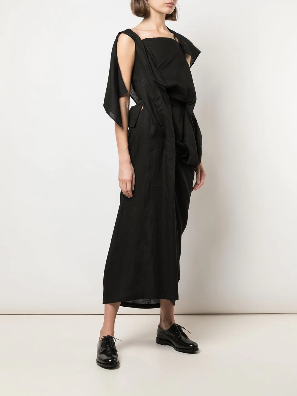linen deconstructed midi dress - 3