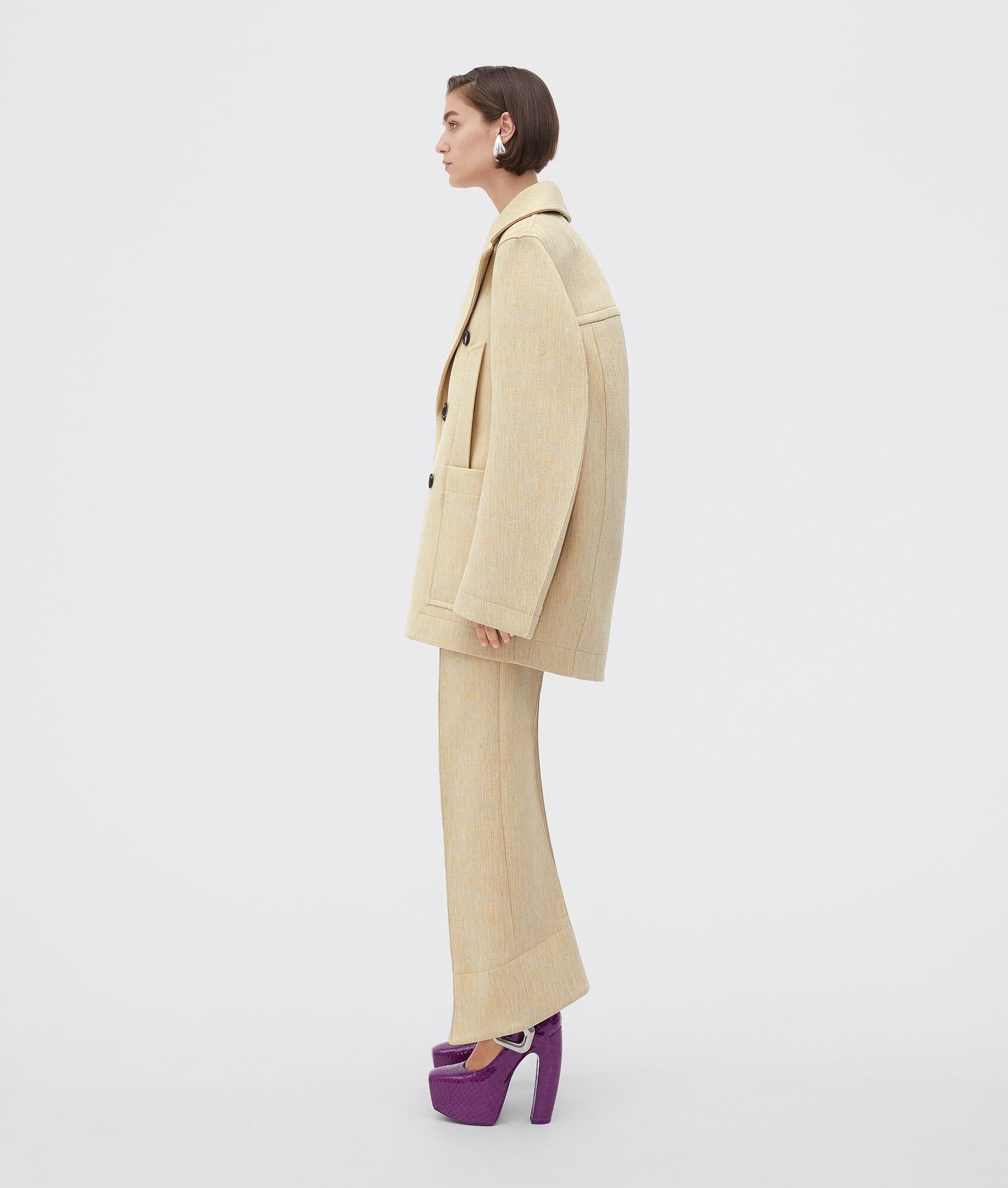Curved Shape Double Wool Coat - 2