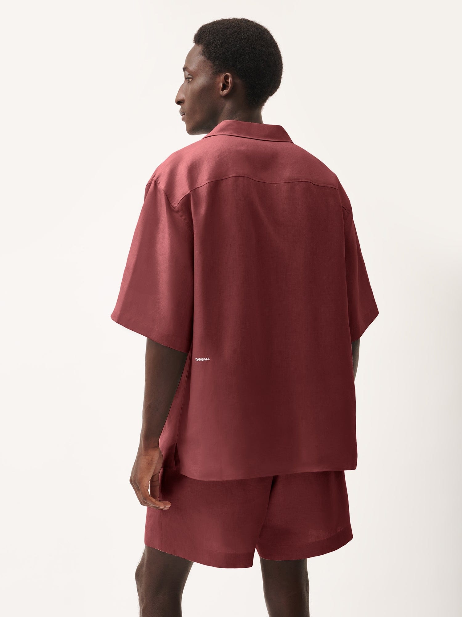 Mens DNA Linen Camp Collar Shirt - Garnet Red - 3