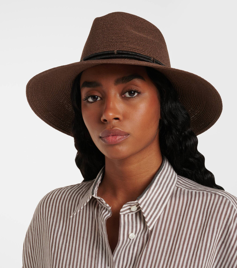 Brunello Cucinelli Monili leather-trimmed fedora outlook