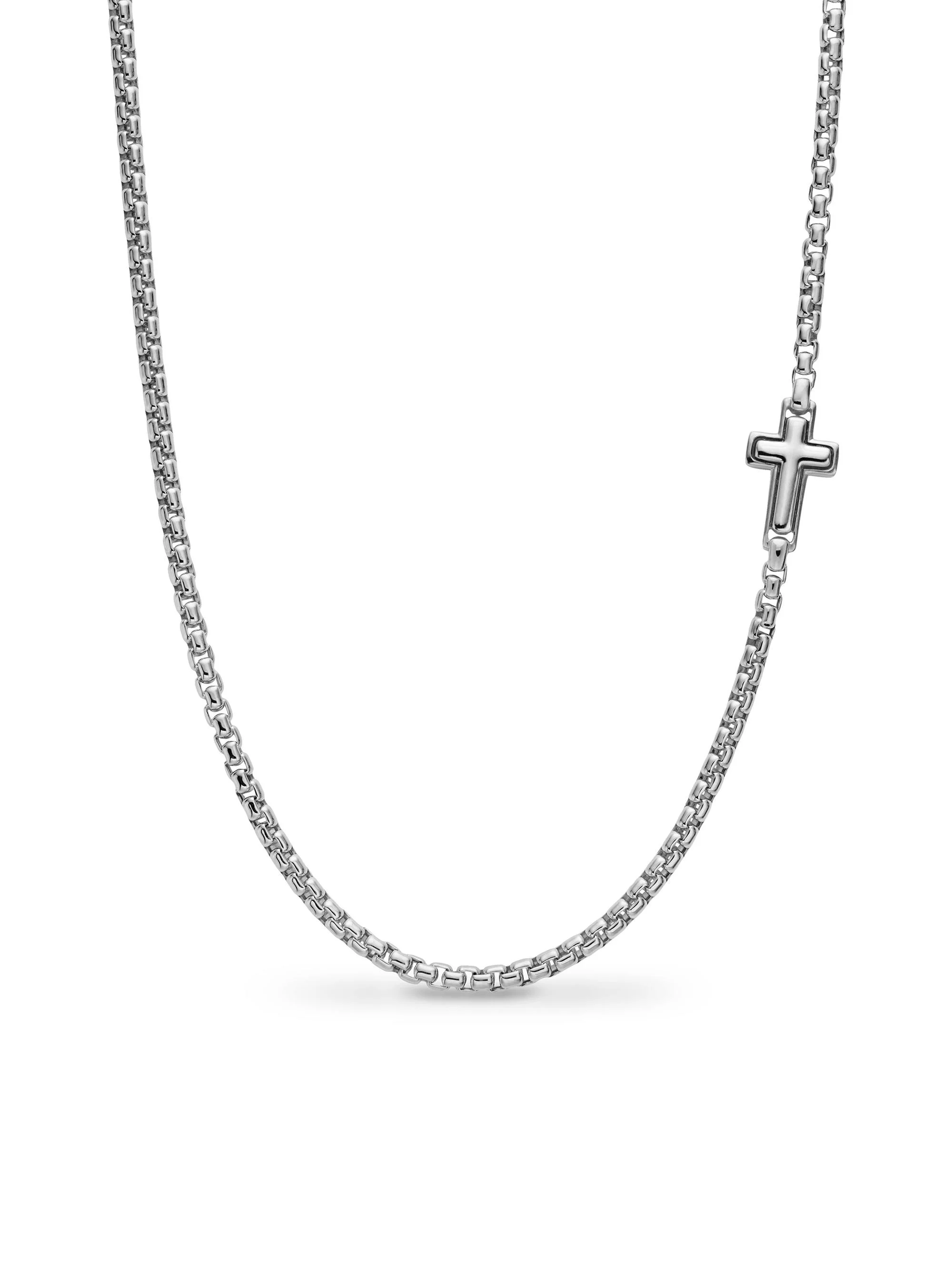 Men's Cross Station Necklace in Sterling Silver, 3.6MM - Silver - 1