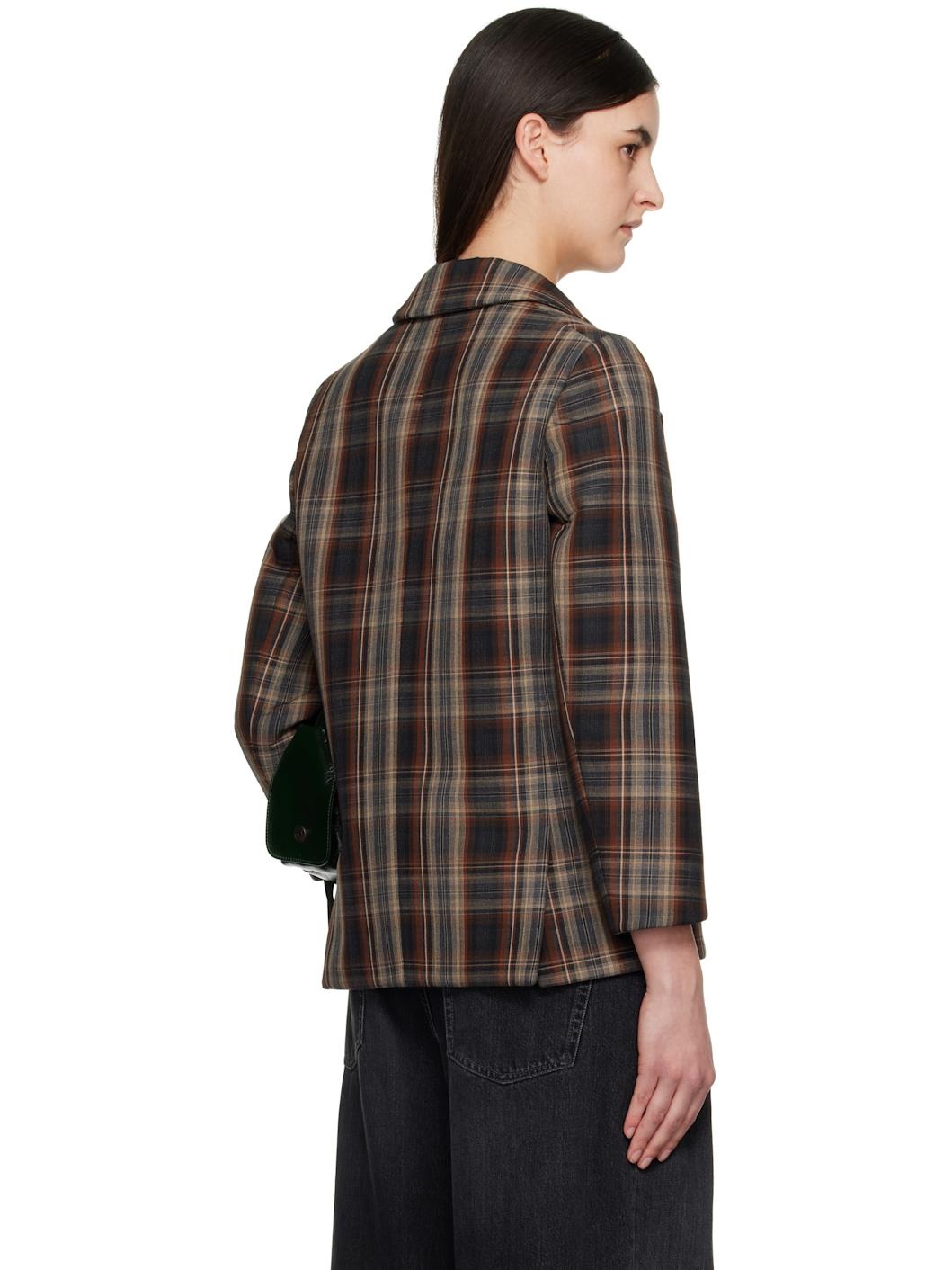 Brown Check Bonded Blazer - 3