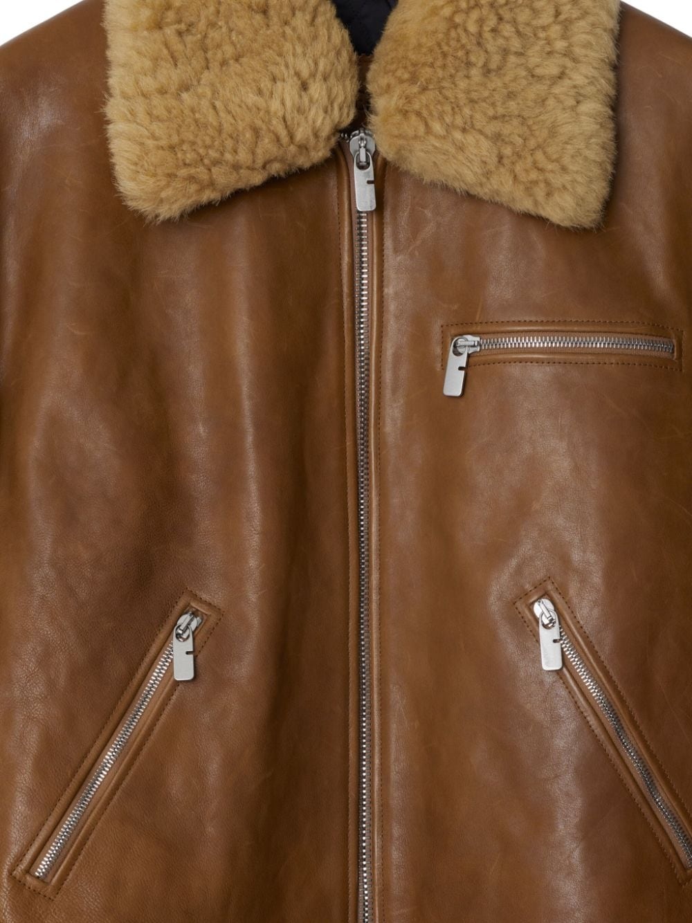 shearling-collar leather jacket - 5