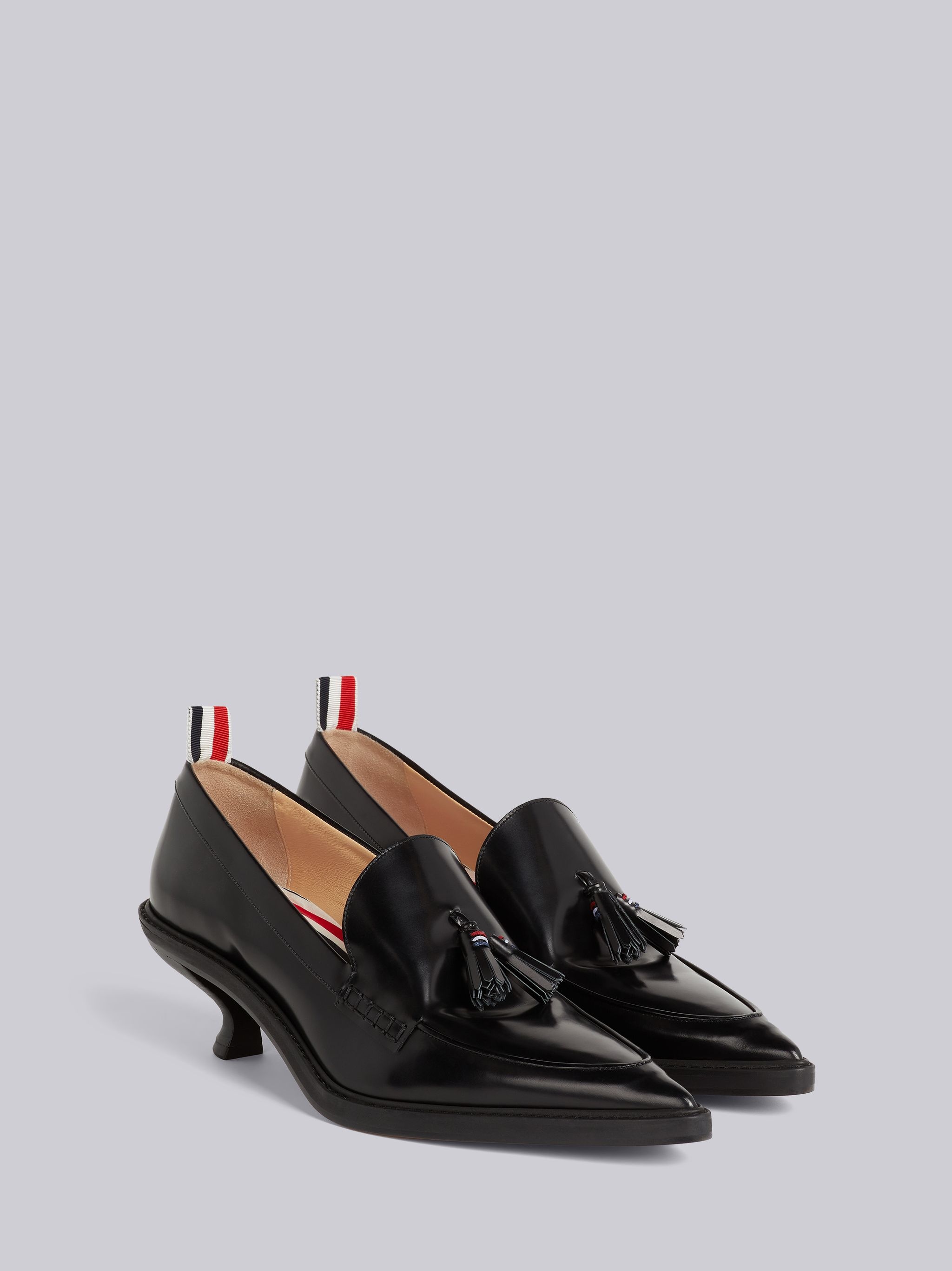 Black Calf Leather 50mm Curved Heel Tassel Loafer - 3