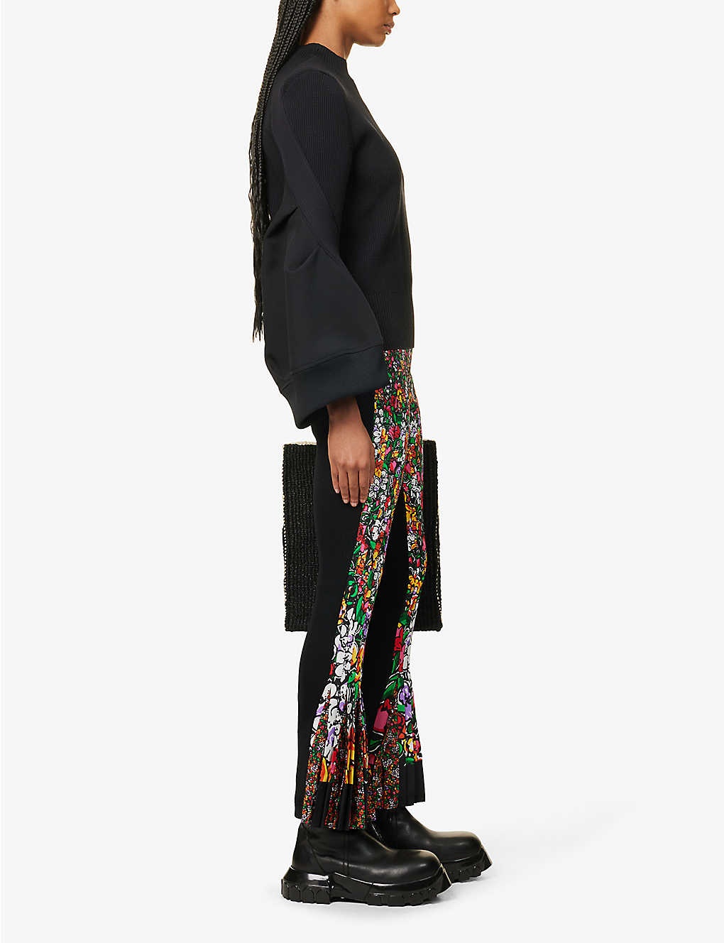 Floral-print flared-leg mid-rise woven trousers - 2