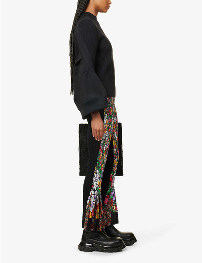 sacai Floral-print flared-leg mid-rise woven trousers outlook