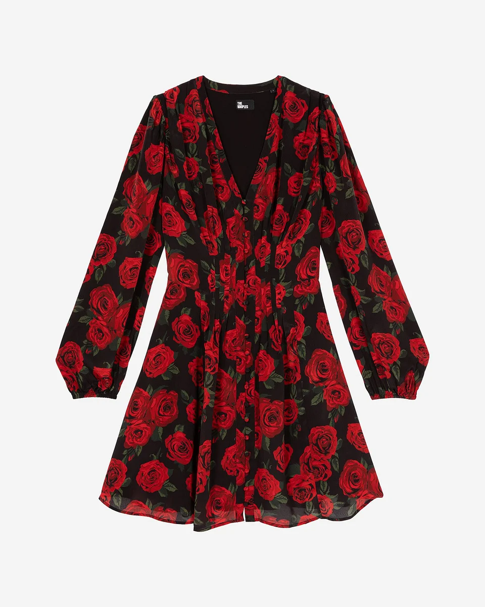 RED FLORAL PRINT SHORT DRESS - 1