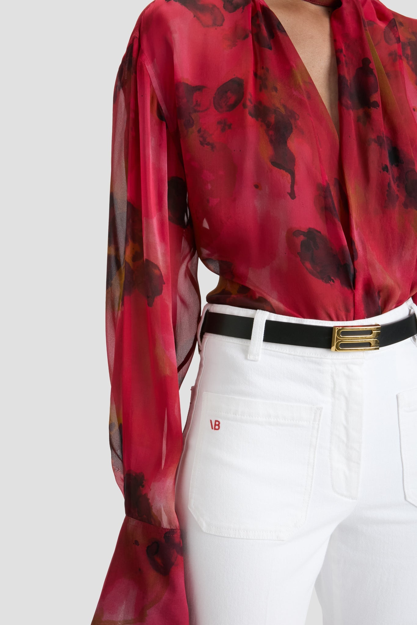 Drape Detail Blouse In Raspberry Floral Print - 3