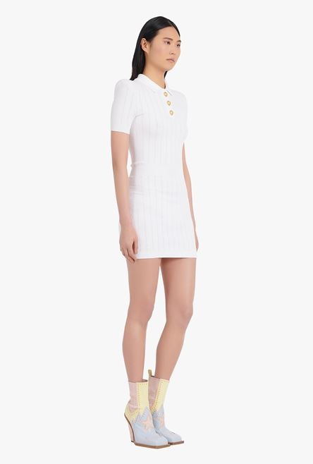 Short white knit dress with gold-tone buttons - 7