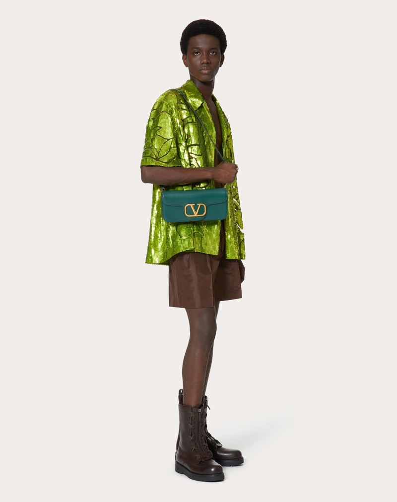 Valentino NYLON BOWLING SHIRT WITH SEQUINS AND FLORAL CUT-OUT EMBROIDERY outlook