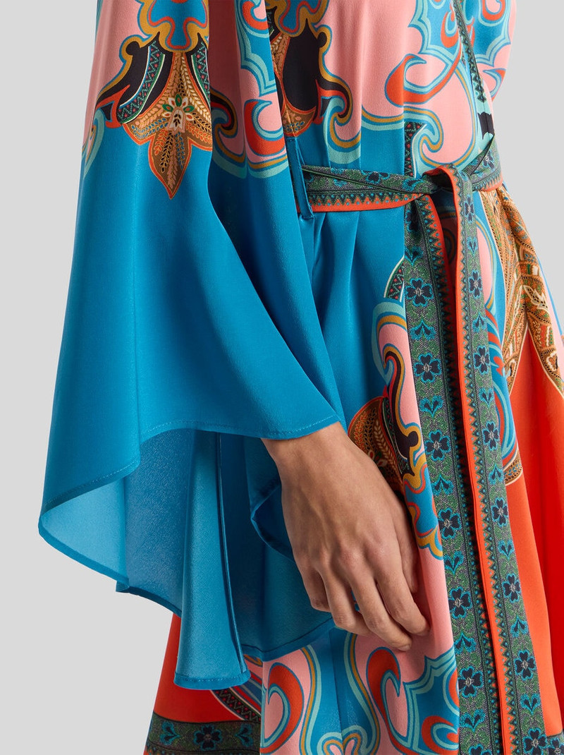 SILK MINI DRESS WITH BELT AND PLACED PRINT 2