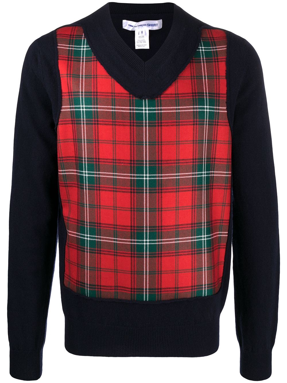 tartan check V-neck wool jumper - 1