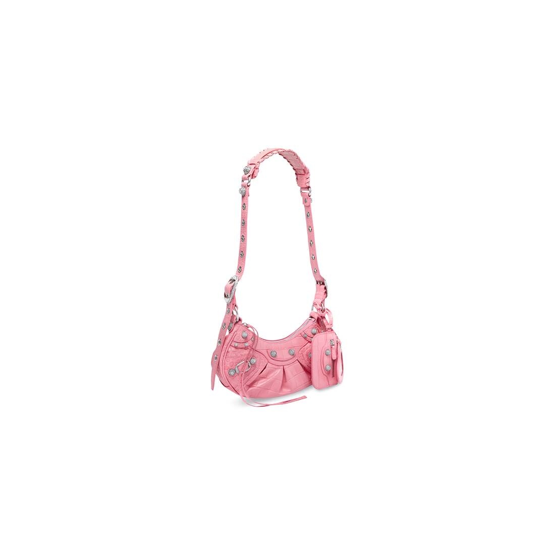 Women's Le Cagole Xs Shoulder Bag Crocodile Embossed With Rhinestones in Pink - 2