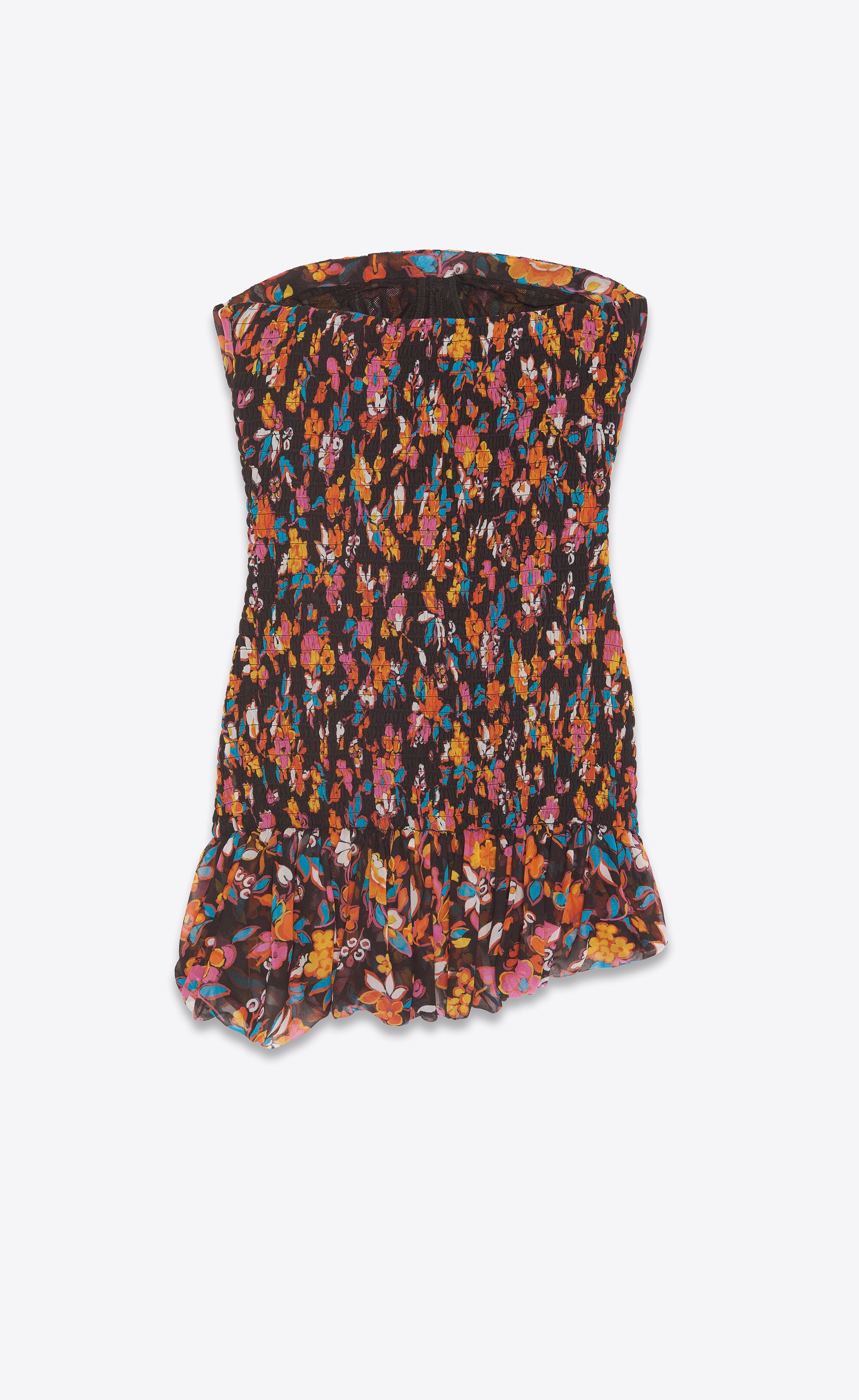 strapless smocked mini dress in floral silk - 2