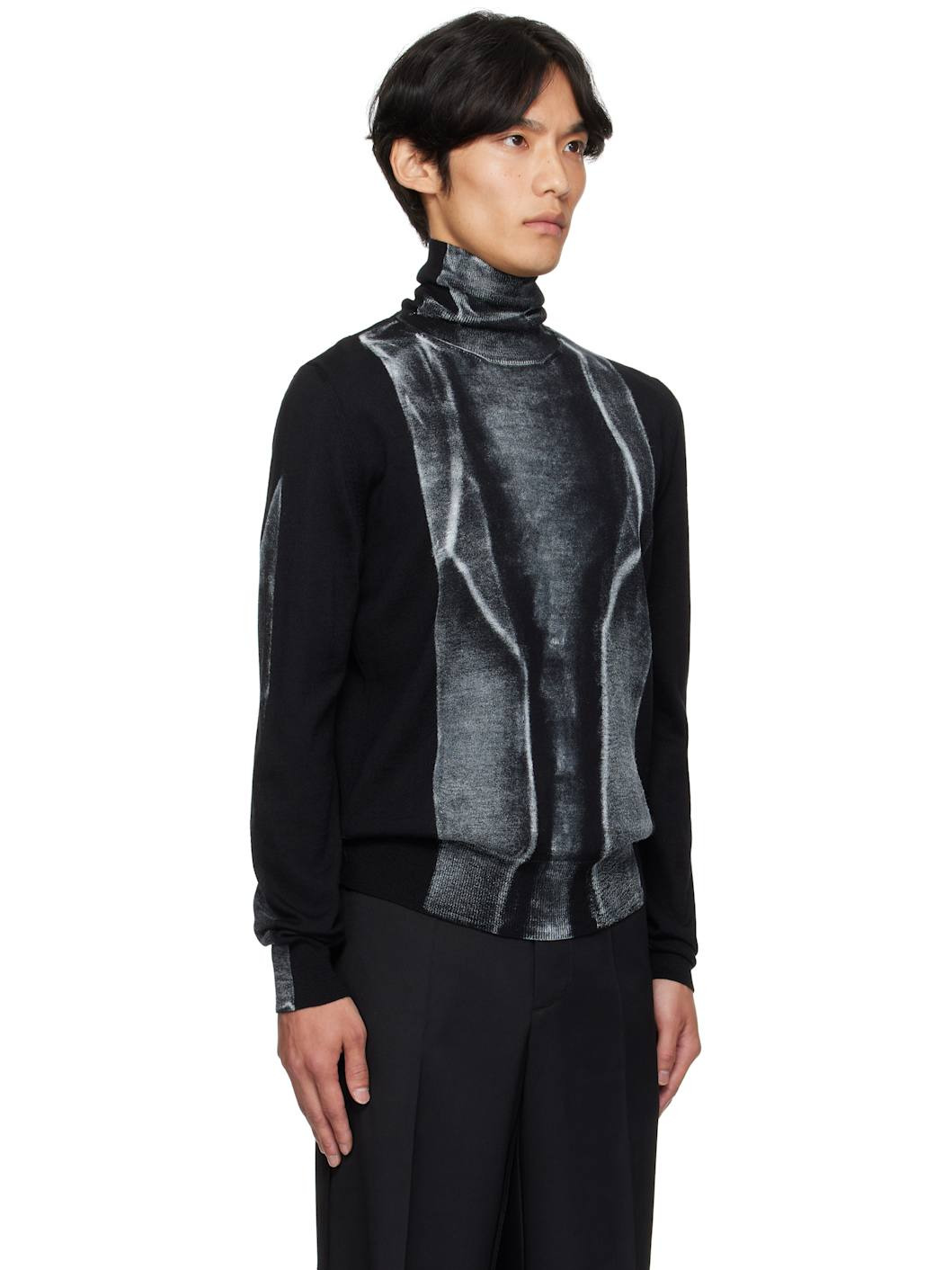 Black Folded Printed 14 Gauge Sweater - 2