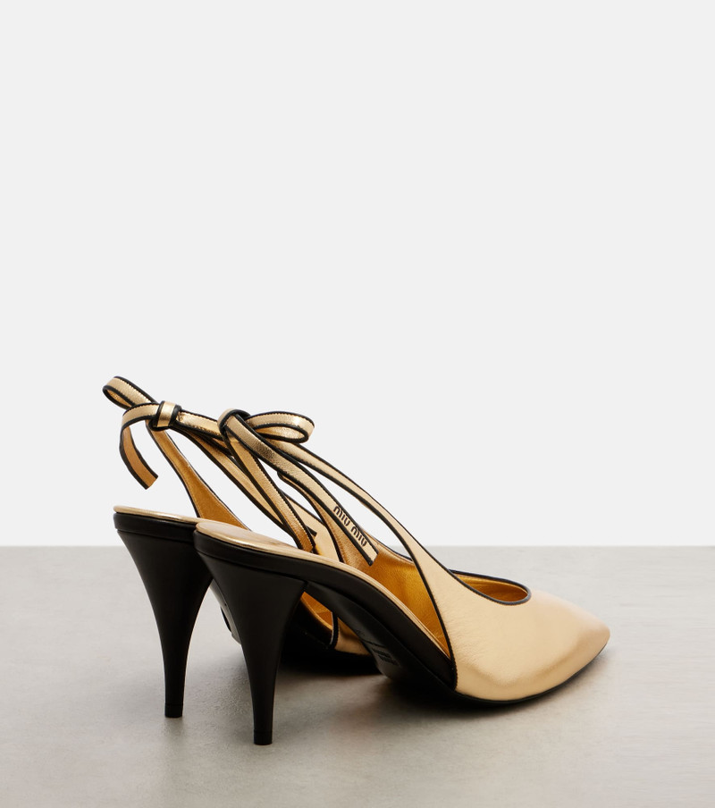 Miu Miu Metallic leather slingback pumps outlook