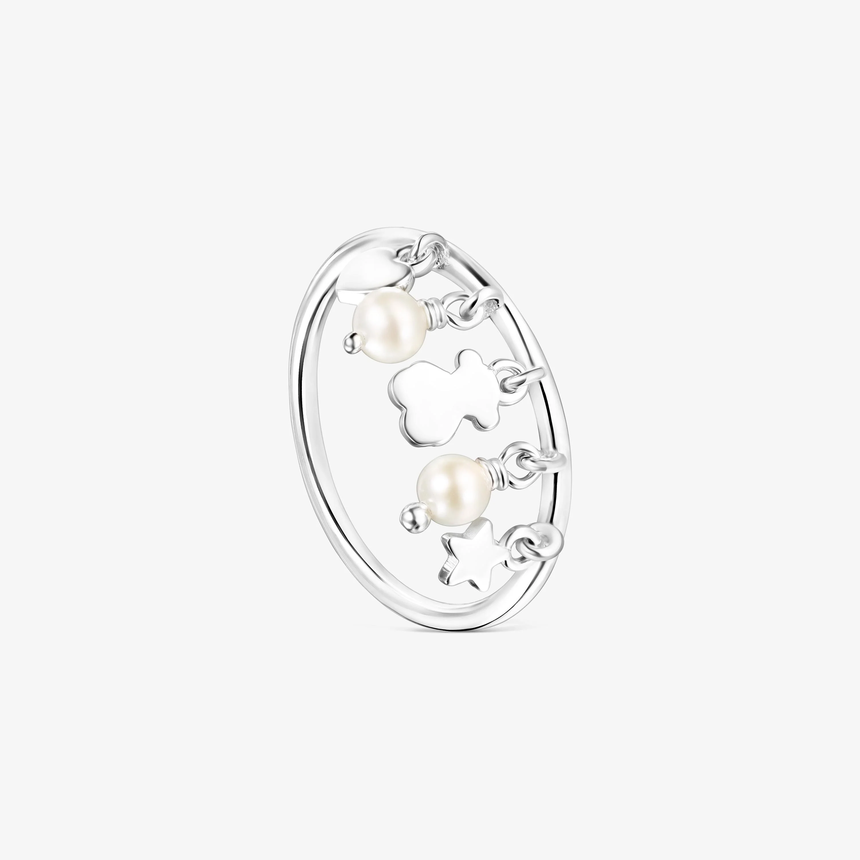 Silver and Pearls TOUS Cool Joy Ring with Bear, Heart and Star motifs - 1
