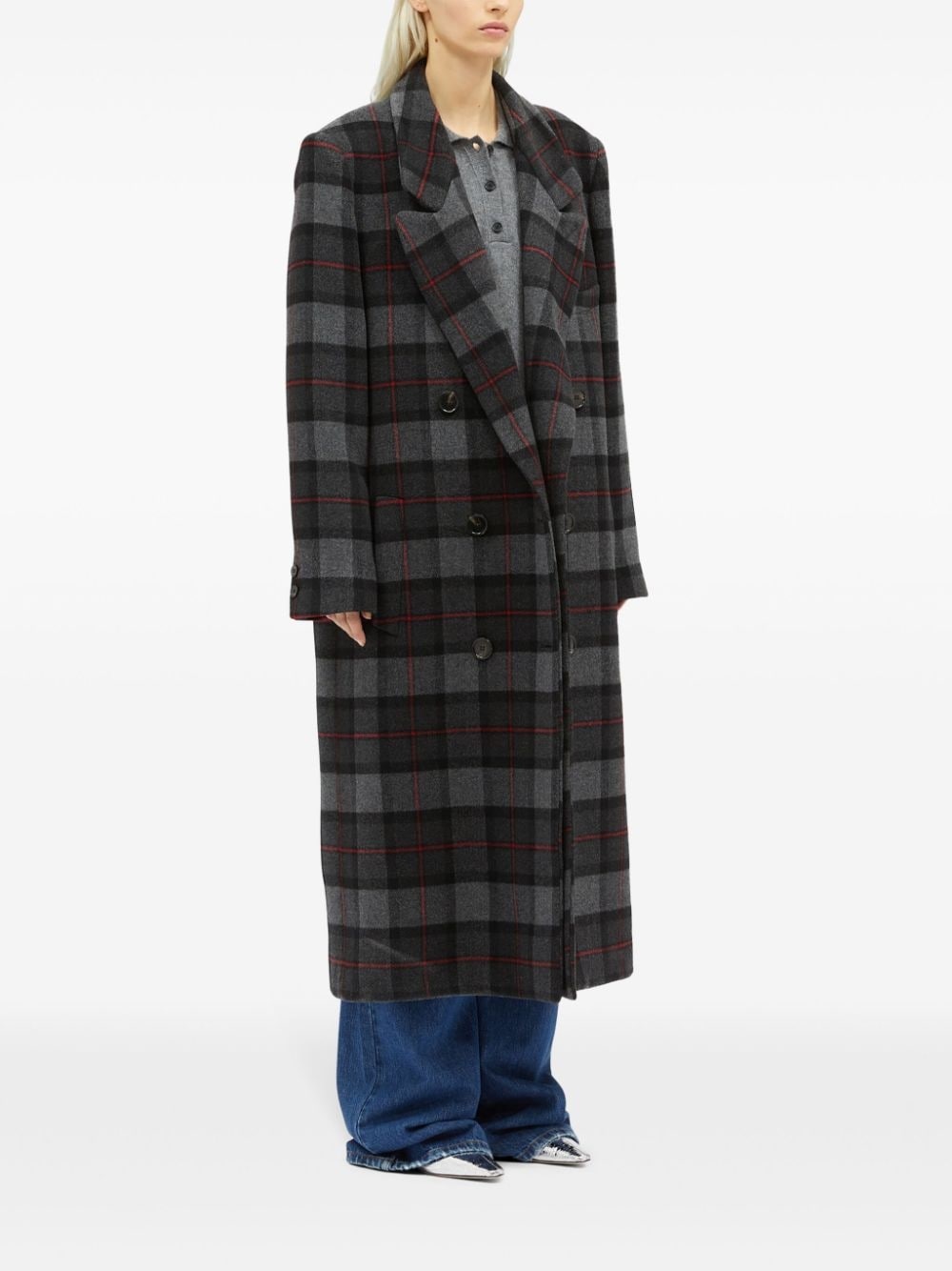 checked double-breasted coat - 3