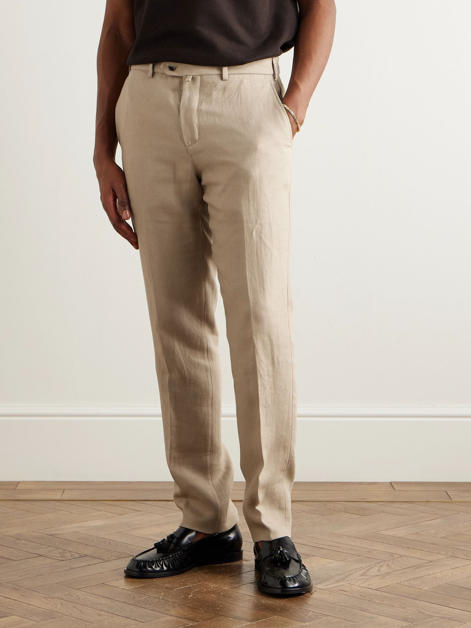 Carlo Straight-Leg Linen Suit Trousers Beige - 3