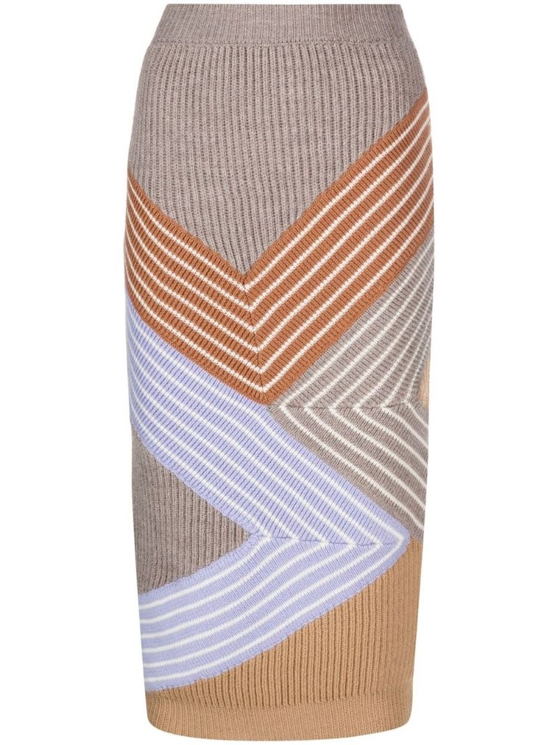 3D stripes wool midi skirt - 1