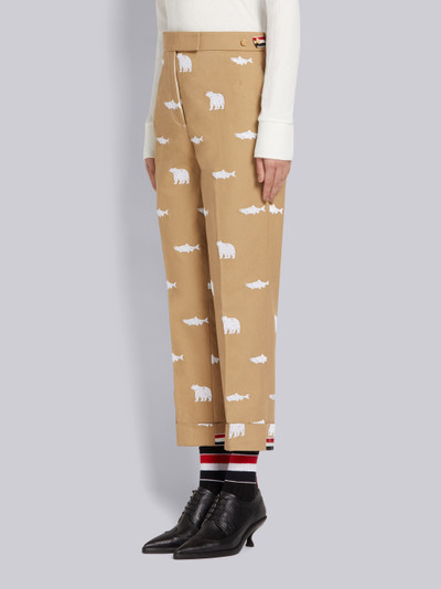 Thom Browne Camel Canvas Bear and Salmon Half Drop Fill Stitch Embroidery Low Rise Side Tab Skinny Trouser outlook