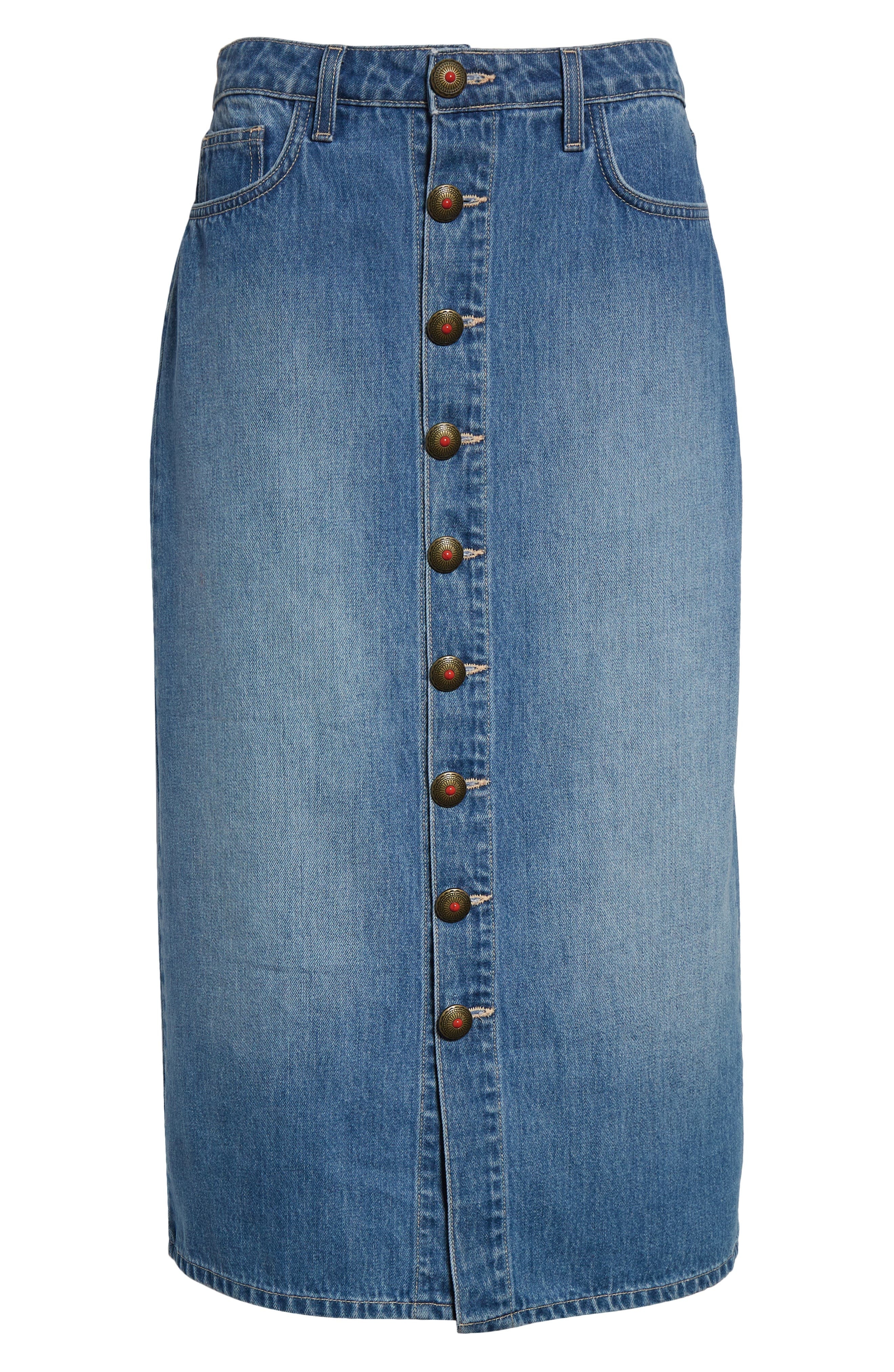 L'AGENCE Kathleen Button Front Midi Denim Skirt in Bandera at Nordstrom - 6