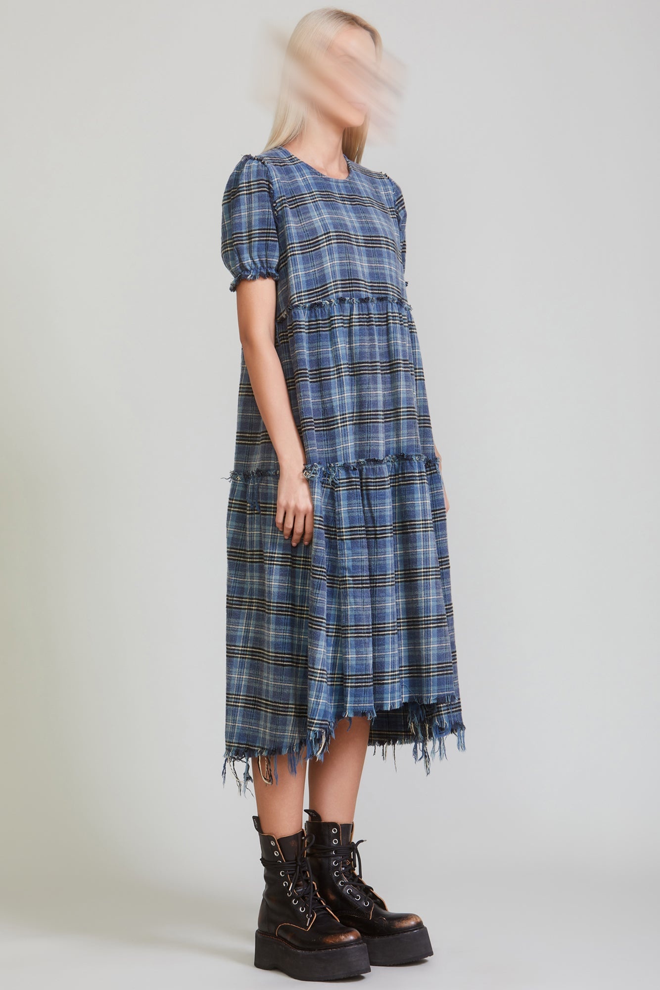 SHREDDED RELAXED MIDI - BLUE PLAID - 4