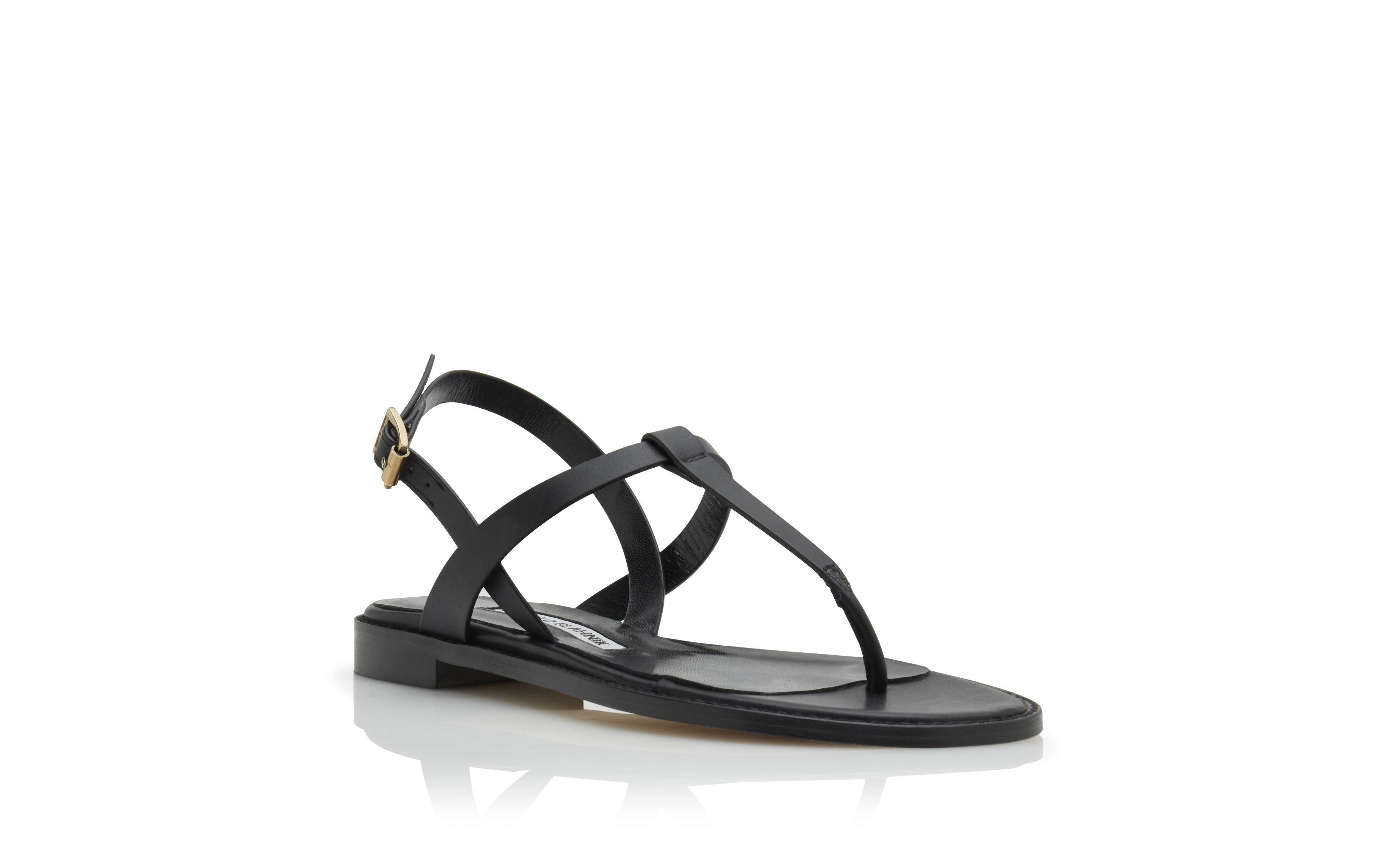 Black Calf Leather Flat Sandals - 3