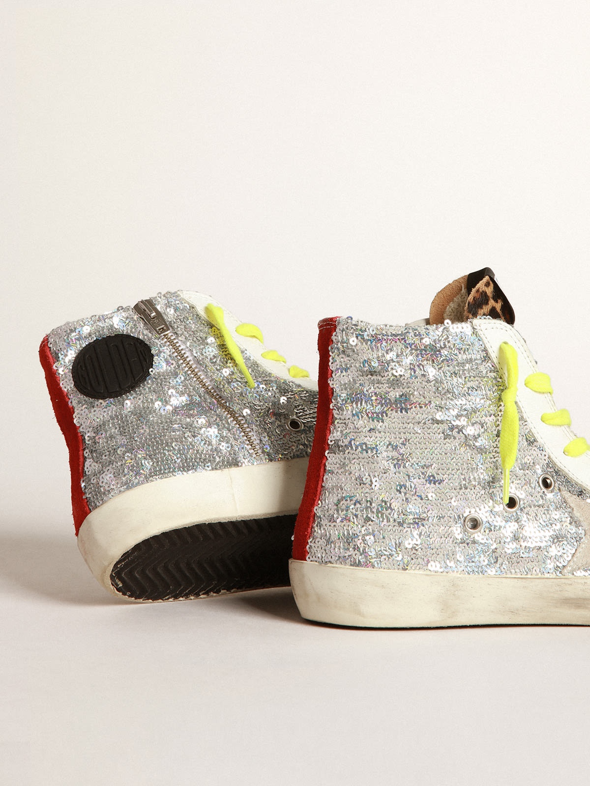 Golden Goose Francy sneakers with silver sequins and leopard-print pony skin  | REVERSIBLE