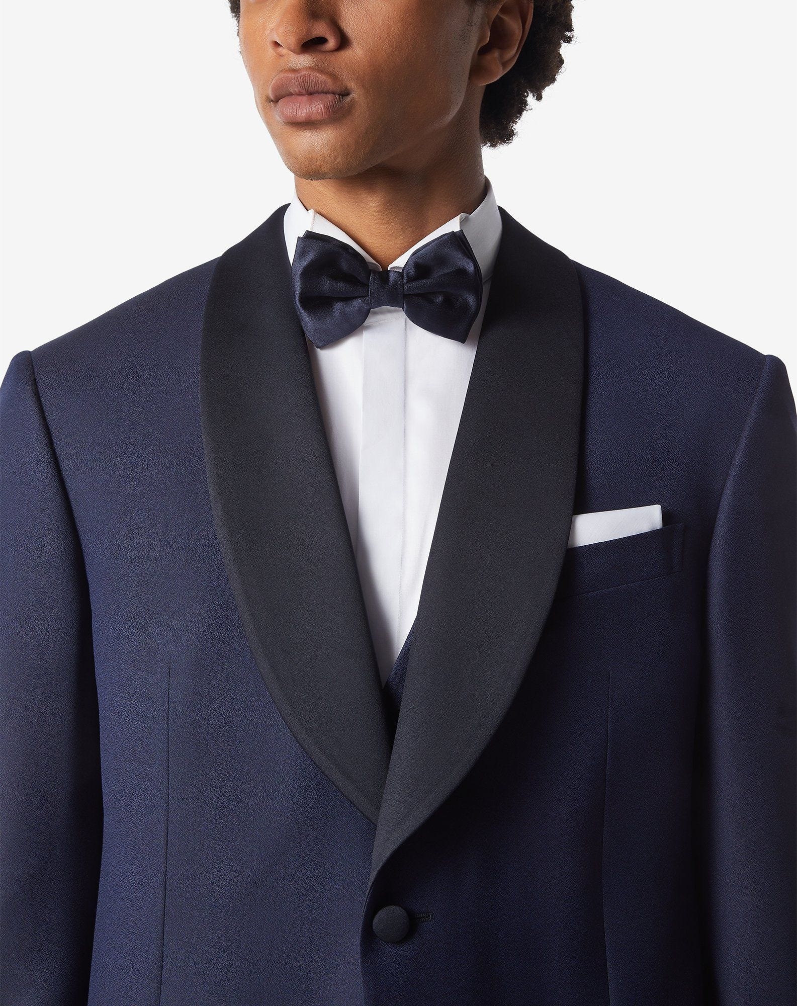 Navy blue satin silk bow tie - 3