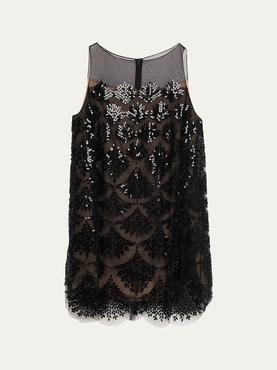 Fern Embroidered Sleeveless Mini Shift Dress - 1