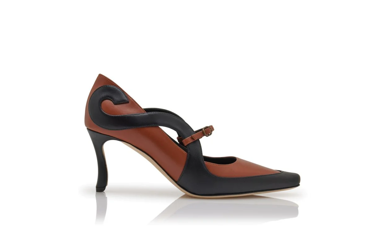 Brown and Black Nappa Leather Mary Jane Pumps - 1
