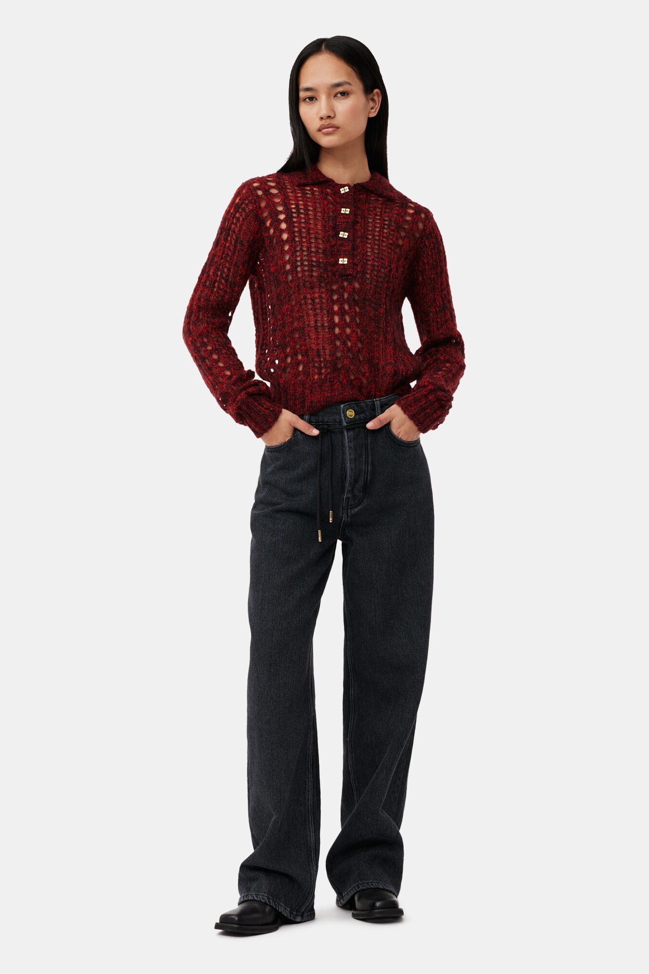 WASHED BLACK IZEY DRAWSTRING JEANS - 2