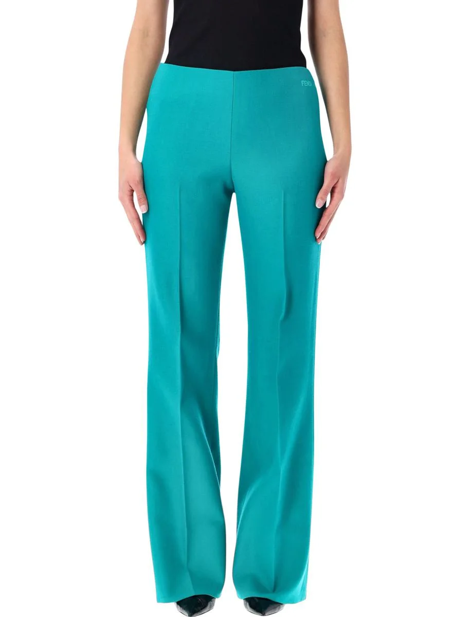 Fendi Turquoise Wool Flared Trousers - 1