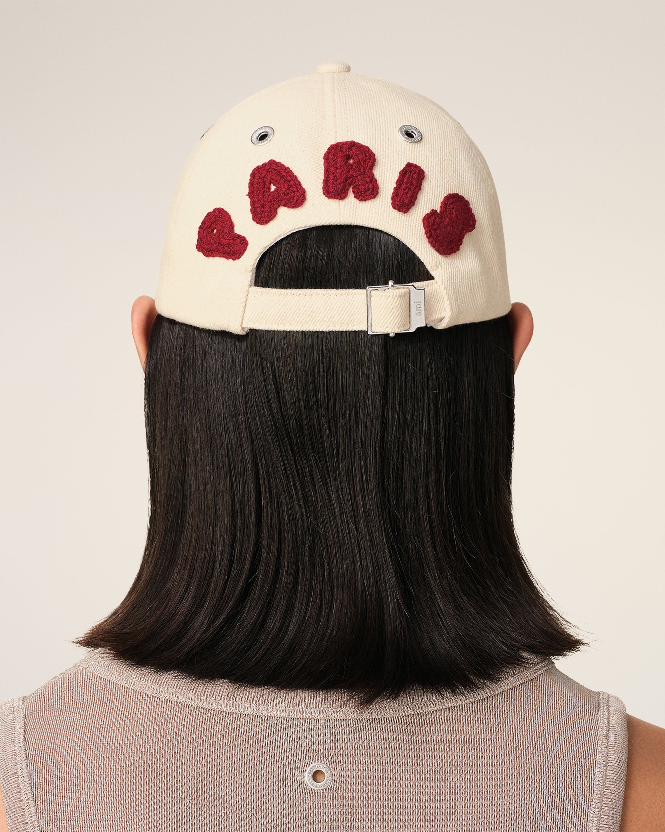 BEIGE COTTON AMI PARIS PATCH TRUCKER CAP - 6