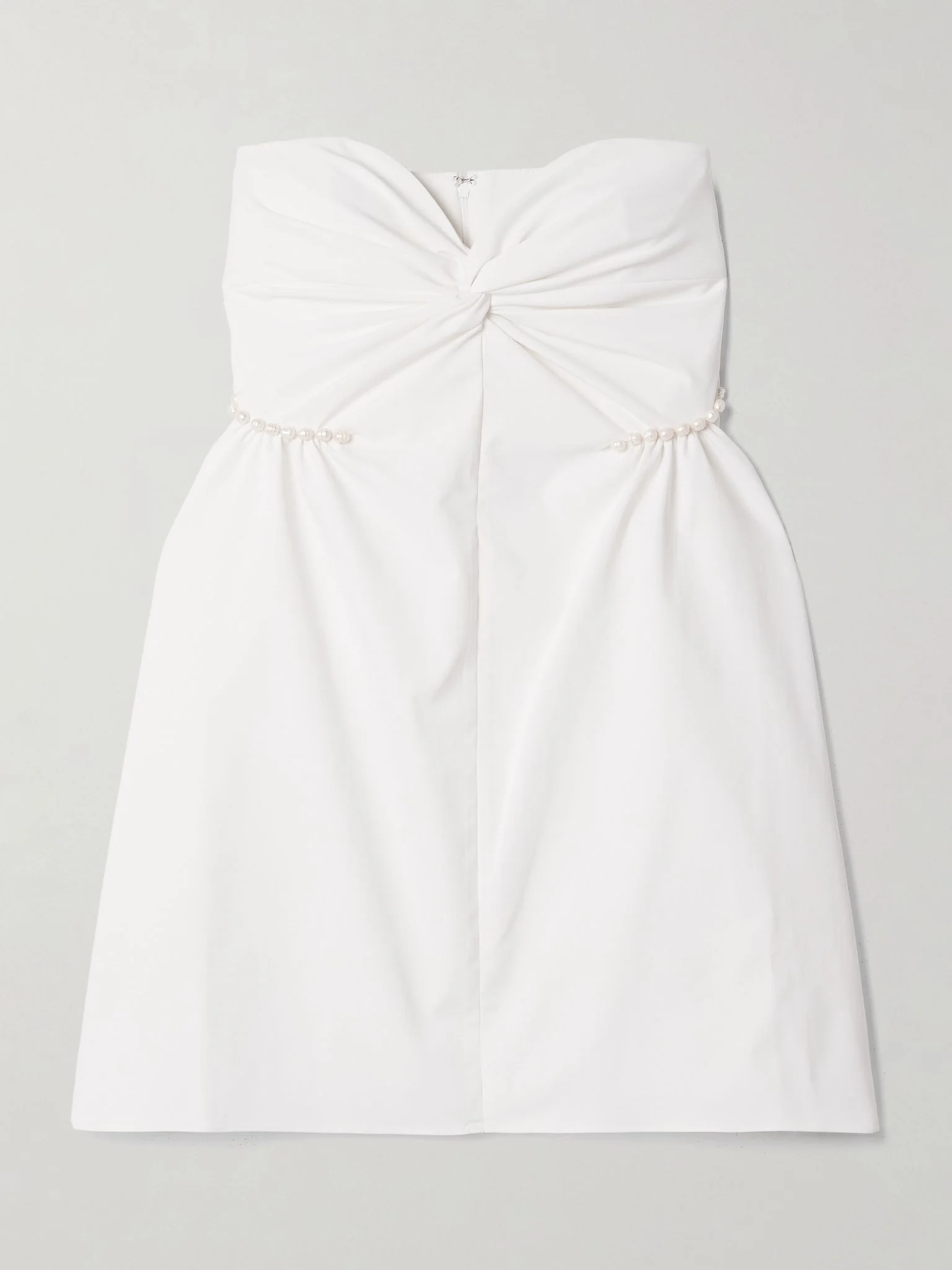 Fiona strapless faux pearl-embellished twisted twill mini dress White - 1