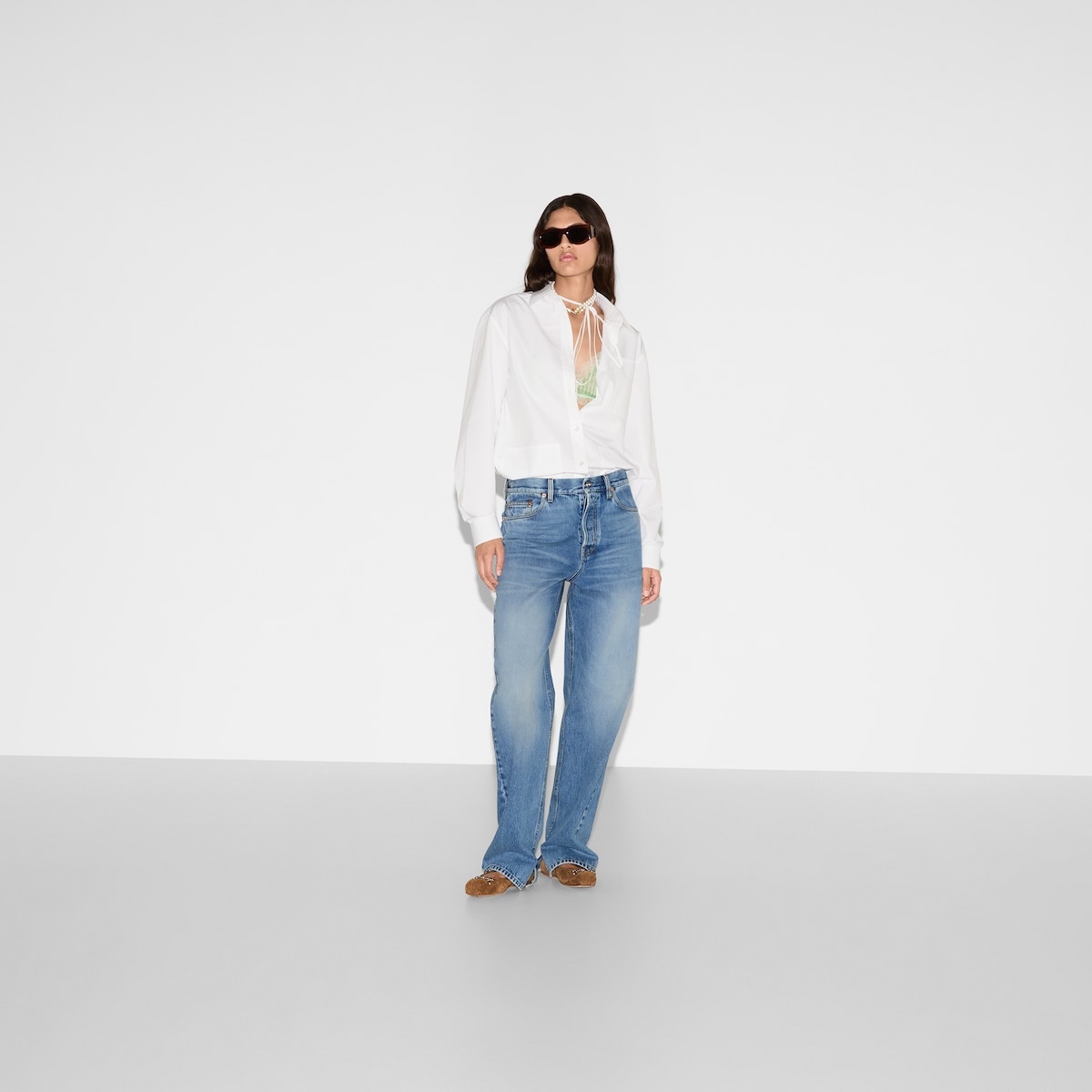 Denim pant with Gucci label - 2