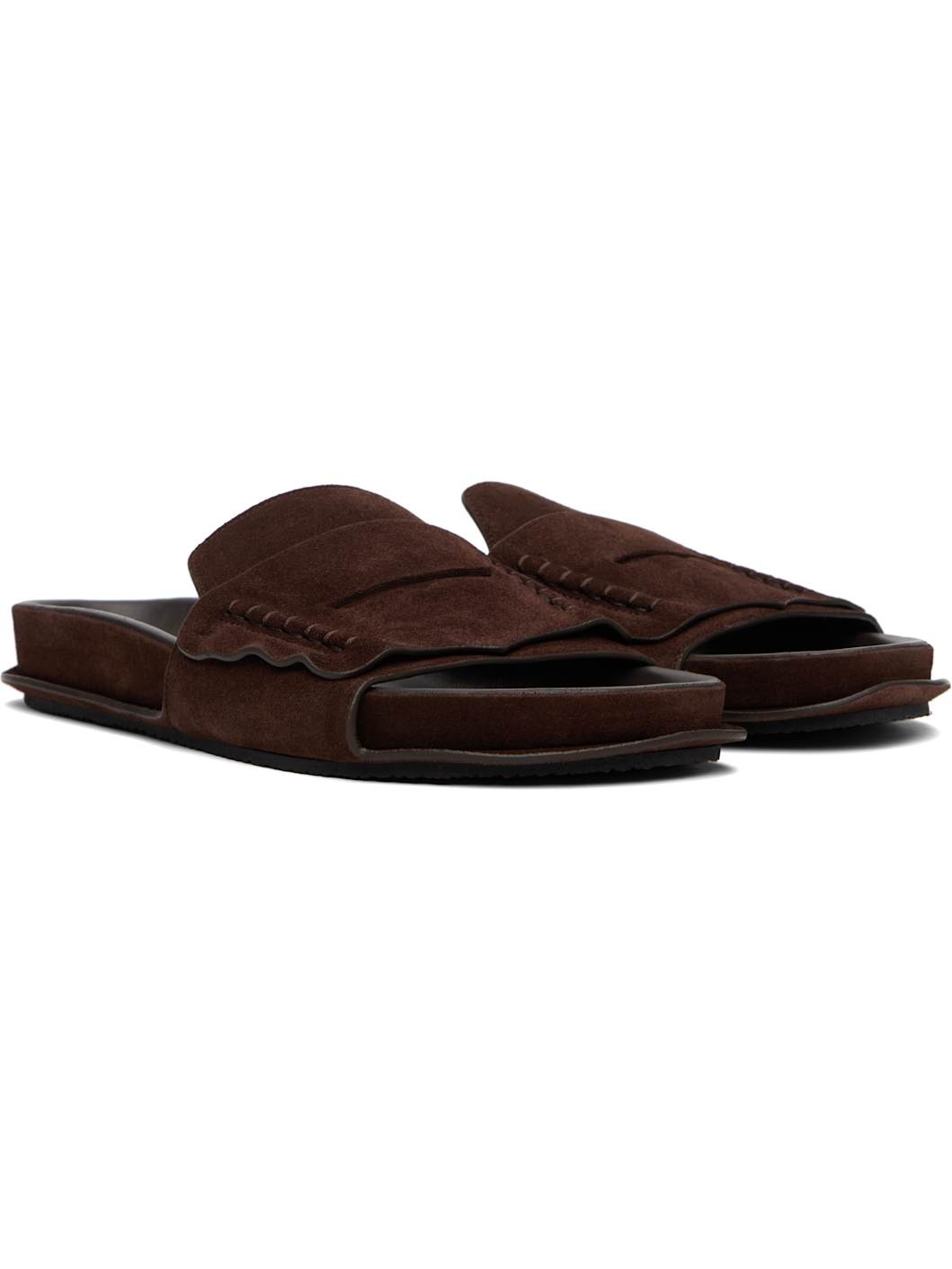 Brown Suede Loafer Sandals - 4