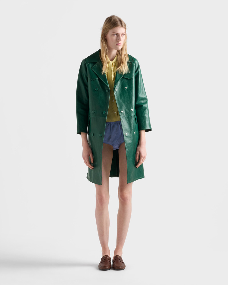 Prada Double-breasted leather coat outlook
